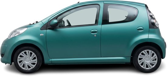 Turquoise auto in profiel, studio-opname