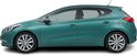 Zij-aanzicht van een teal Kia Ceed 5-deurs auto met lichtmetalen velgen.