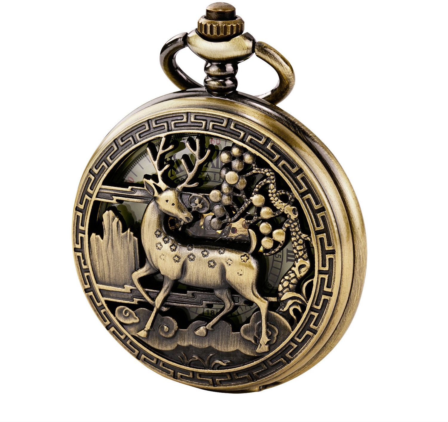 TREEWETO Vintage Zakhorloge Mechanische Dubbele Cover Hollow Case Skelet Steampunk Herten Case voor Mannen Vrouwen, Brons, Vintage