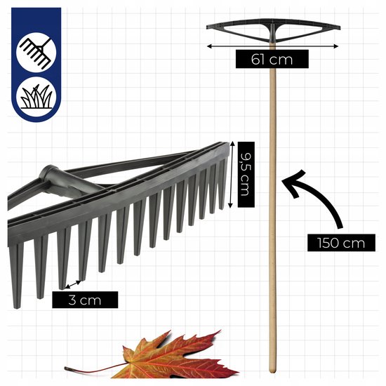 Merkloze Tuingrabber met 18 Tanden en Houten Steel - 61 cm Breed — afbeelding 5