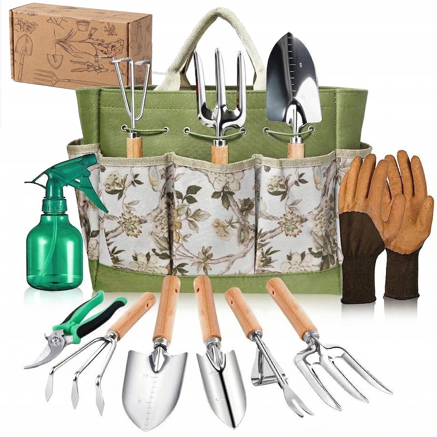9-delige Tuin gereedschapset RVS met Tas