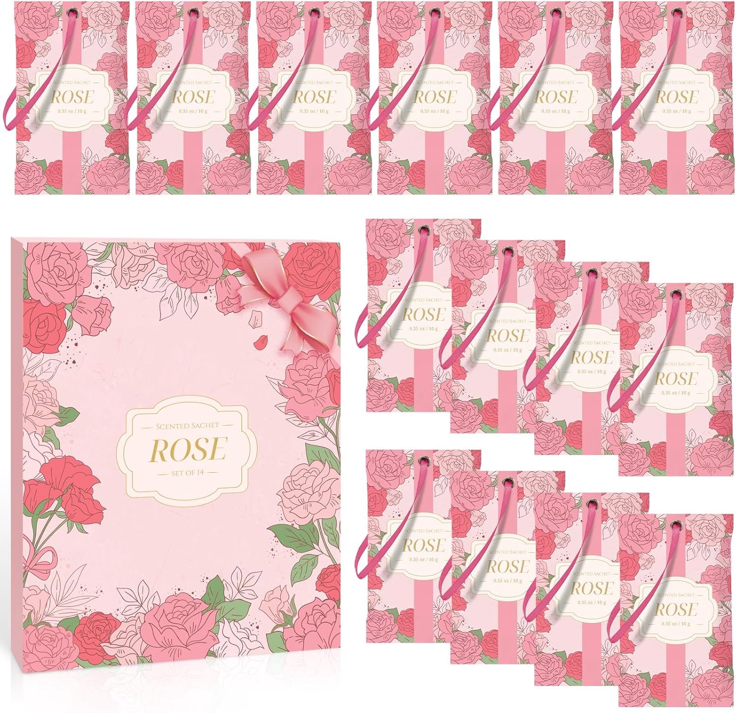 SnelShoppen - Fragrance Bags Rozengeur Luchtverfrisser voor Kasten en Garderobes (14 Pocket Verpakkingen) - Natuurlijk Geurzakje van Vermiculiet met E