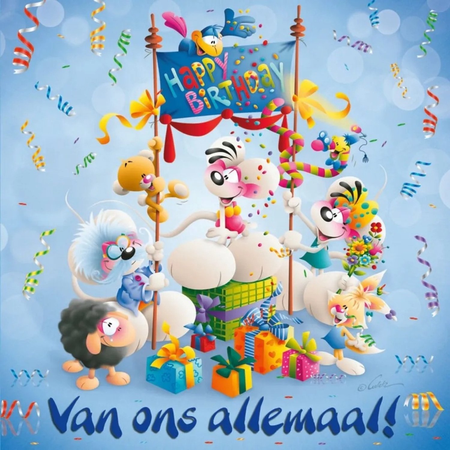 Diddl - 3d- hologram wenskaart - Happy birthday van ons allemaal!