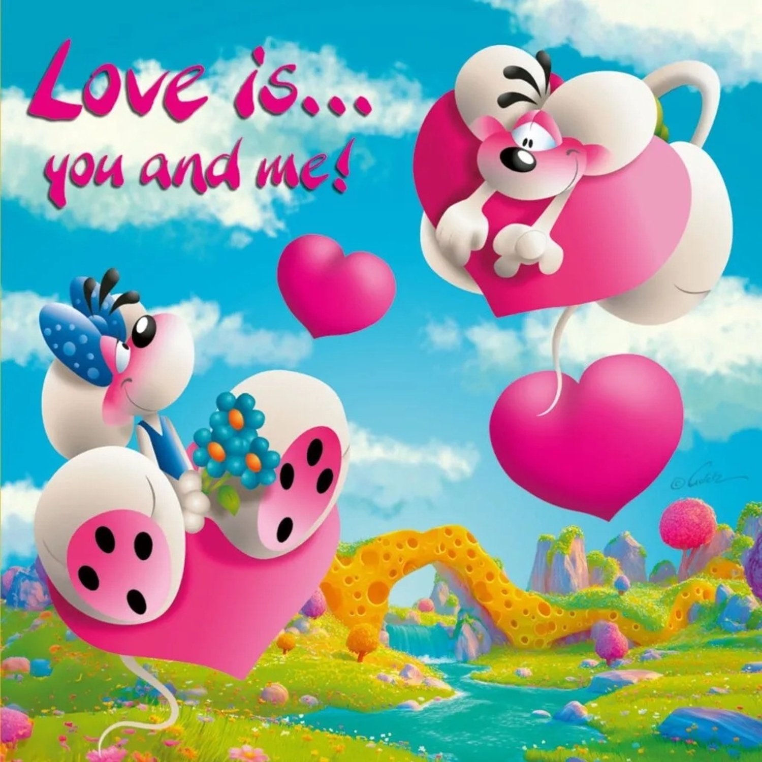 Diddl - 3d- hologram wenskaart - Love is… you and me!