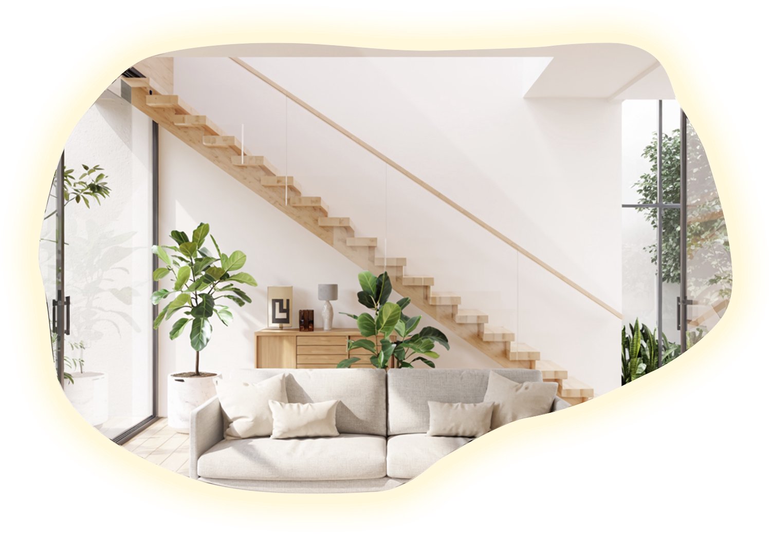 WallMuralia - Asymmetrische spiegel - 90 x 58,5 cm - Asymmetrische spiegel met verlichting Neutraal licht - Organische spiegel - Decoratieve wandspiegel