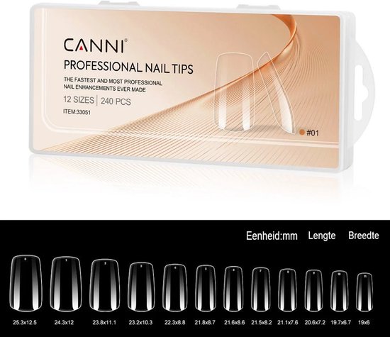 Doos met 240 CANNI professionele nageltips in 12 verschillende maten.
