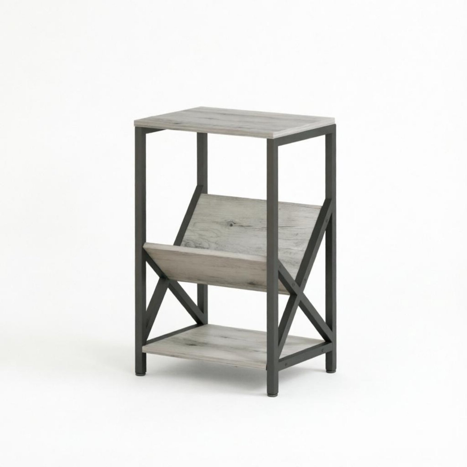 SONNENH Bijzettafel - V-vormige tijdschriftenhouder - 40 x 30 x 61 cm - Donkergrijs/zwart