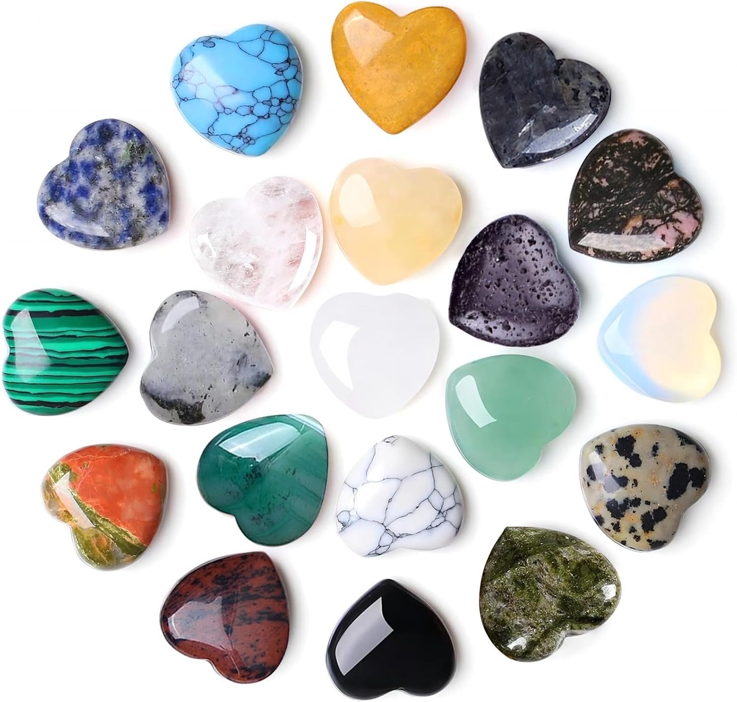 20 Stuks Hartvormige Geneeskrachtige Edelstenen - Kleurige Geluksstenen voor Energie en Meditatie