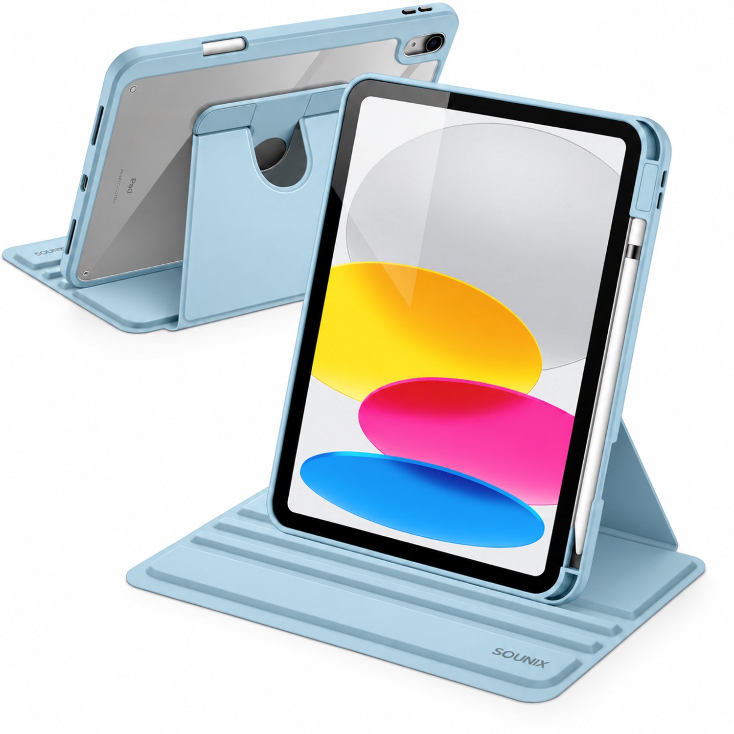 Sounix Tablet Hoes Geschikt voor Apple iPad 11 (2025) A16/iPad 10.9 Inch 10e generatie (2022) - 360° draaibaar Hoesje - Bookcase met Pencilhouder -Lichtblauw