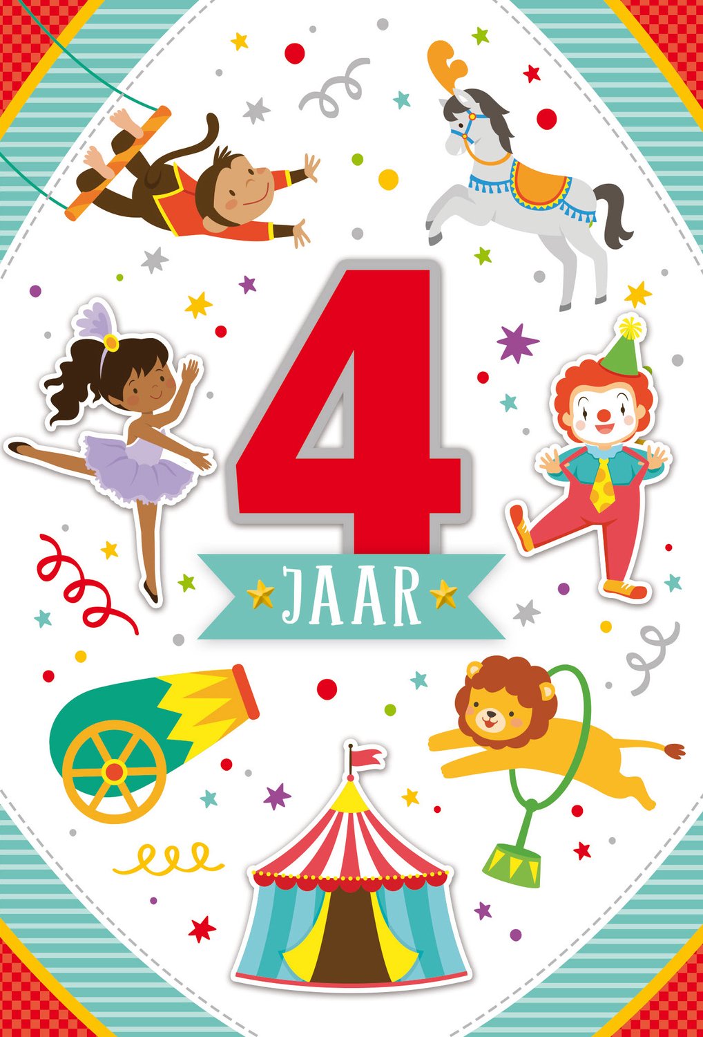 Luxe 3D Verjaardagskaart 4 Jaar - Leeftijdskaart 4 Jaar- Wenskaart 4 Jaar - Gefeliciteerd 4 Jaar