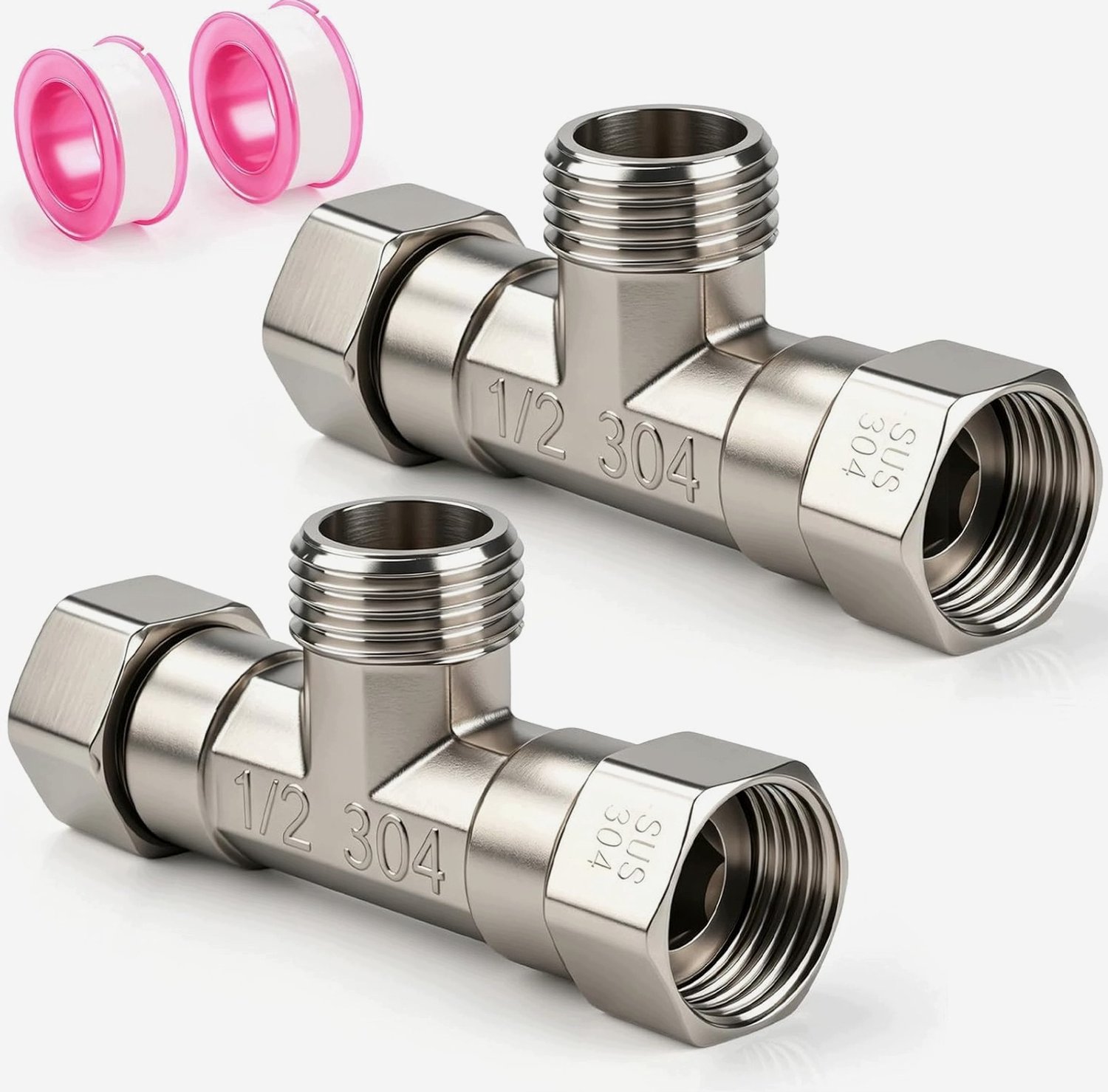 Merkloos 1/2" Stalen Slang T-stuk, 2 Stuks, Zilver, Verstelbaar