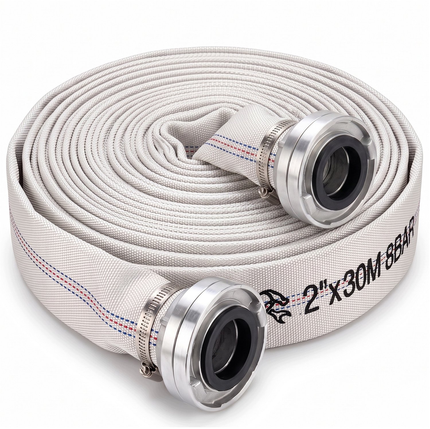 Brandweerslang 30m 2" 8 BAR met metalen koppelingen voor waterpomp