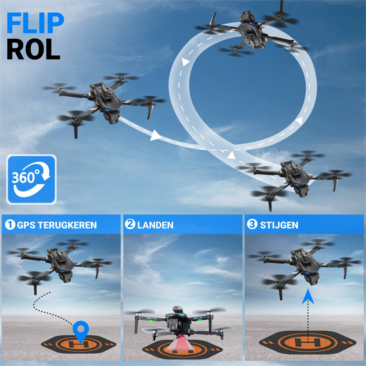 HAWX XT606 PRO Drone - Drone met 4K Camera - Mini drone - Voor Kinderen/Volwassenen - Drones - Tot 120 Minuten Vliegen - Incl. 3 Batterijen, Opbergtas, Landing Pad thumbnail 5
