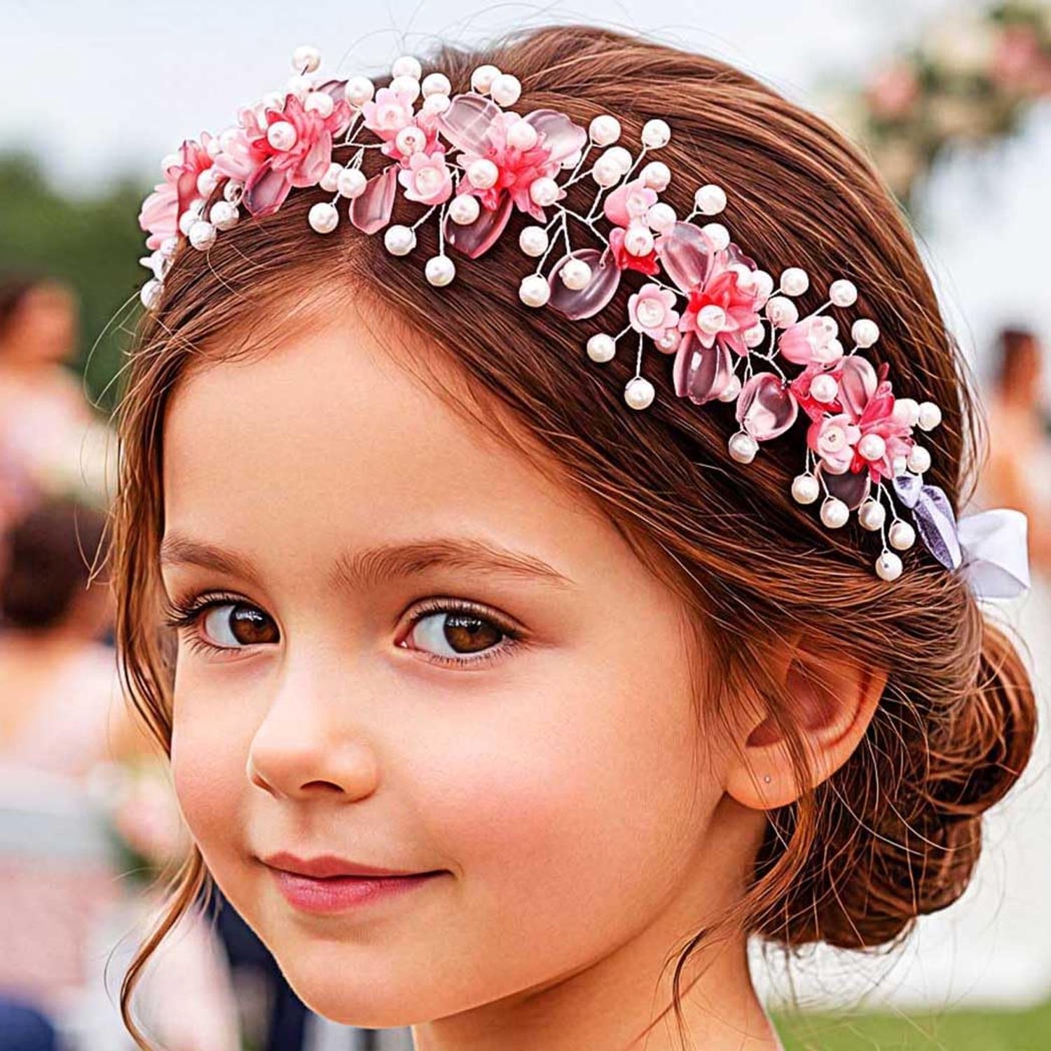IYOU Flowers Pearl Flower Girls Headband Red - ShopVlot
