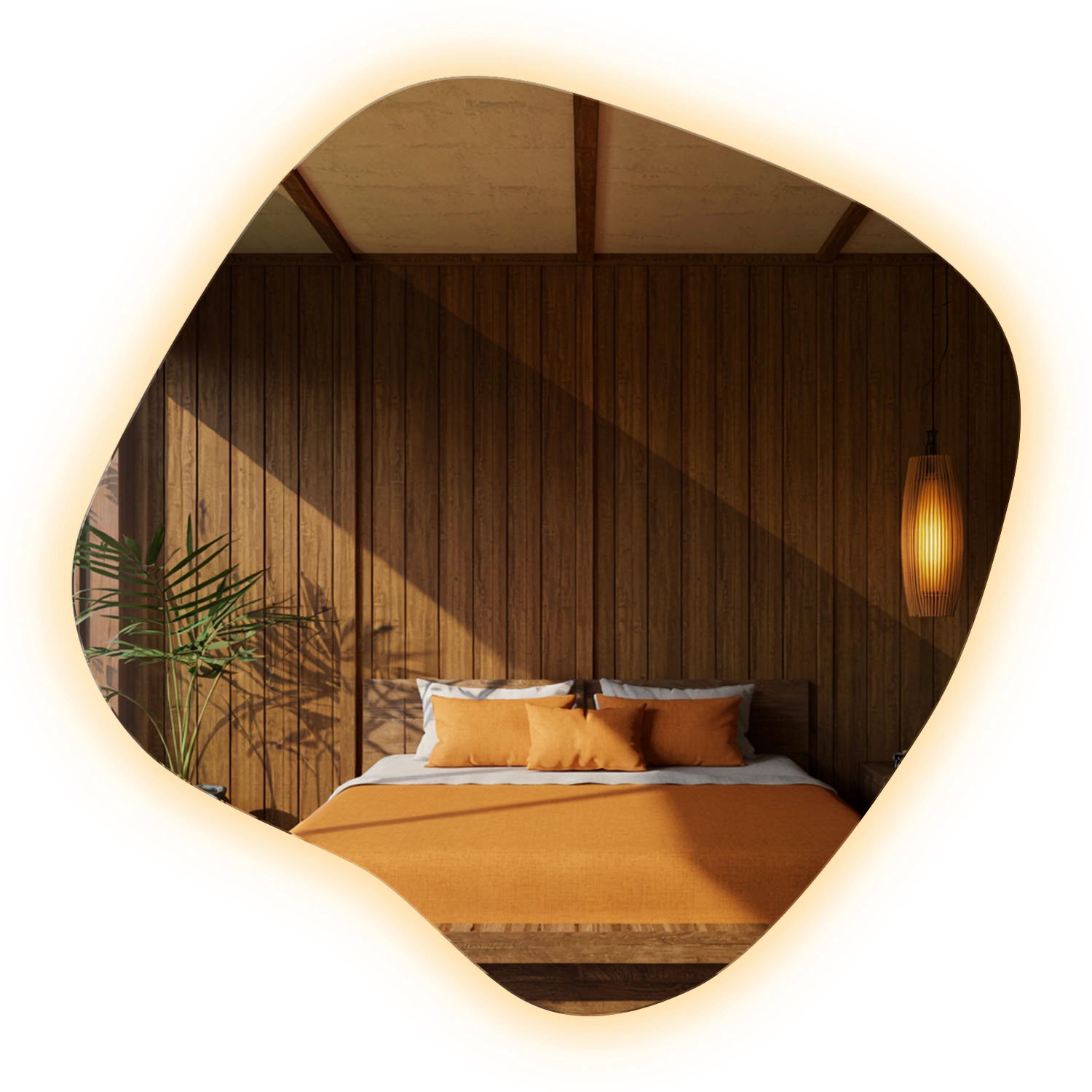 WallMuralia - Wandspiegel LED Warm licht - 77,3 x 76,6 cm - Spiegel asymmetrisch - Spiegel organische vorm - Decoratieve wandspiegel - Spiegel spetter