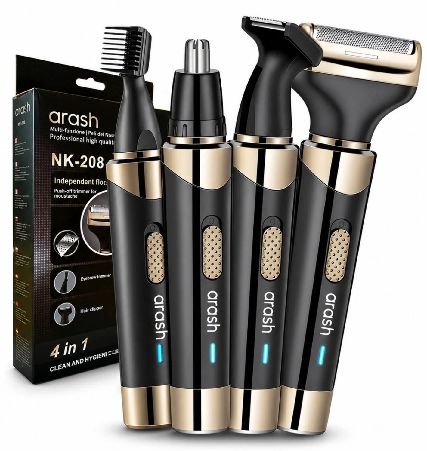 Bol.com Arash® 4-in-1 Neustrimmer - Oplaadbaar – Oor/wenkbrauw trimmer – Baardtrimmer - Neushaartrimmer - Mannen & Vrouwen aanbieding