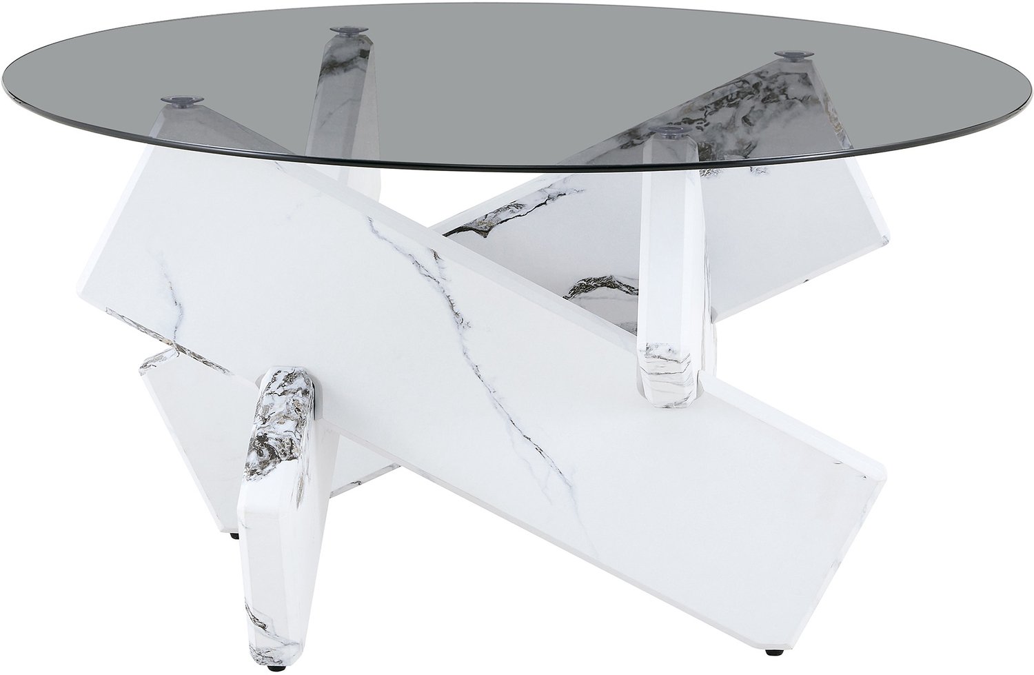 SONNENH Ronde salontafel - Gehard glas en geometrisch MDF onderstel - Ø 79 cm - Wit marmerlook