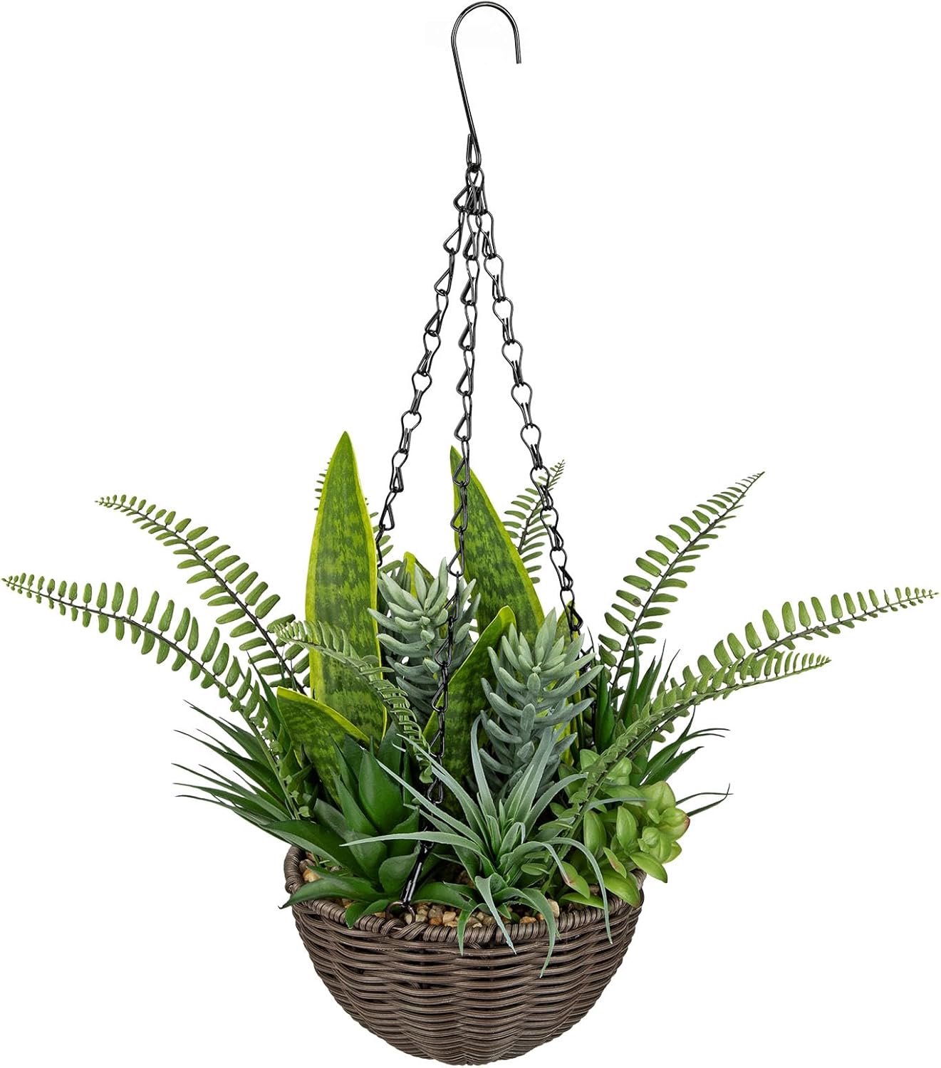 SnelShoppen - Kunstmatige Hangende Mand 50cm - Neplegeren met Varens en Succulenten - Realistische Faux Planten in Zwarte Mand voor Thuisdecoratie en