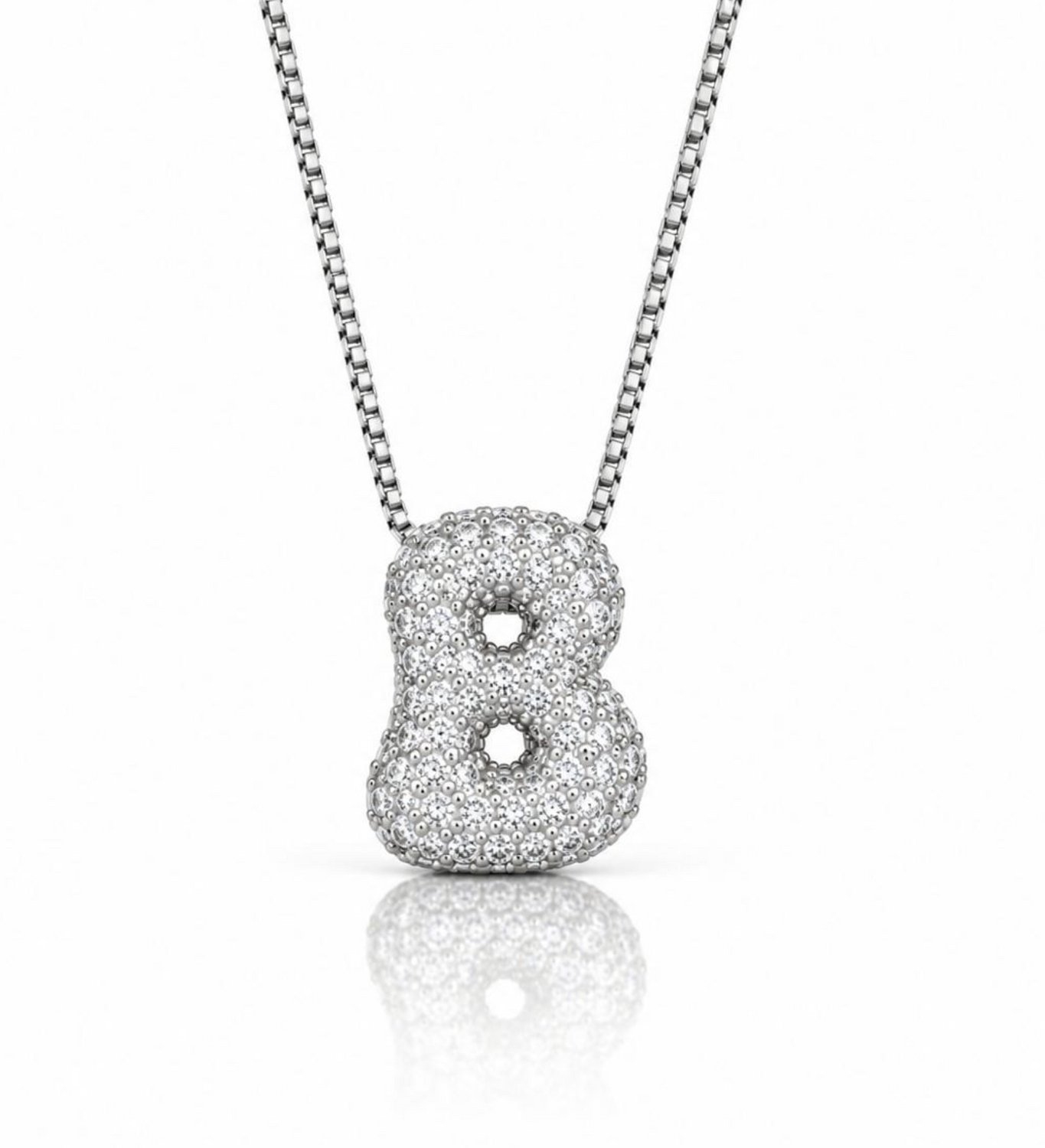 Maevi® Letter Ketting - Letter: B - Glitter Letterketting - Zirkonia Ketting - Lengte: 40 cm - Incl. Luxe Verpakking - Verzilverd - Bubbel Letter - Zilveren ketting / Zilveren letter - Hoge Kwaliteit - Luxe Ketting - Cadeau voor Moeder / Mama
