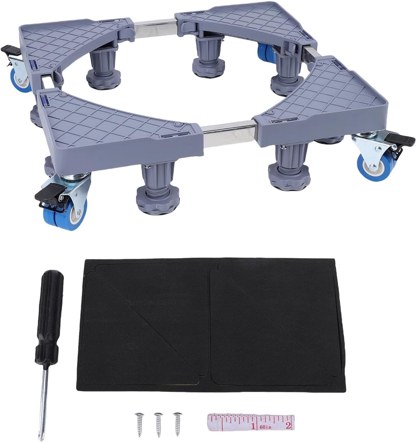 Dailygoods- Koelkaststandaard Verstelbaar - Mobiele Basis - 4 Vergrendelingswielen - Tot 180 Kilogram - Geschikt voor Wasmachine/Droger - Meubeltrolle
