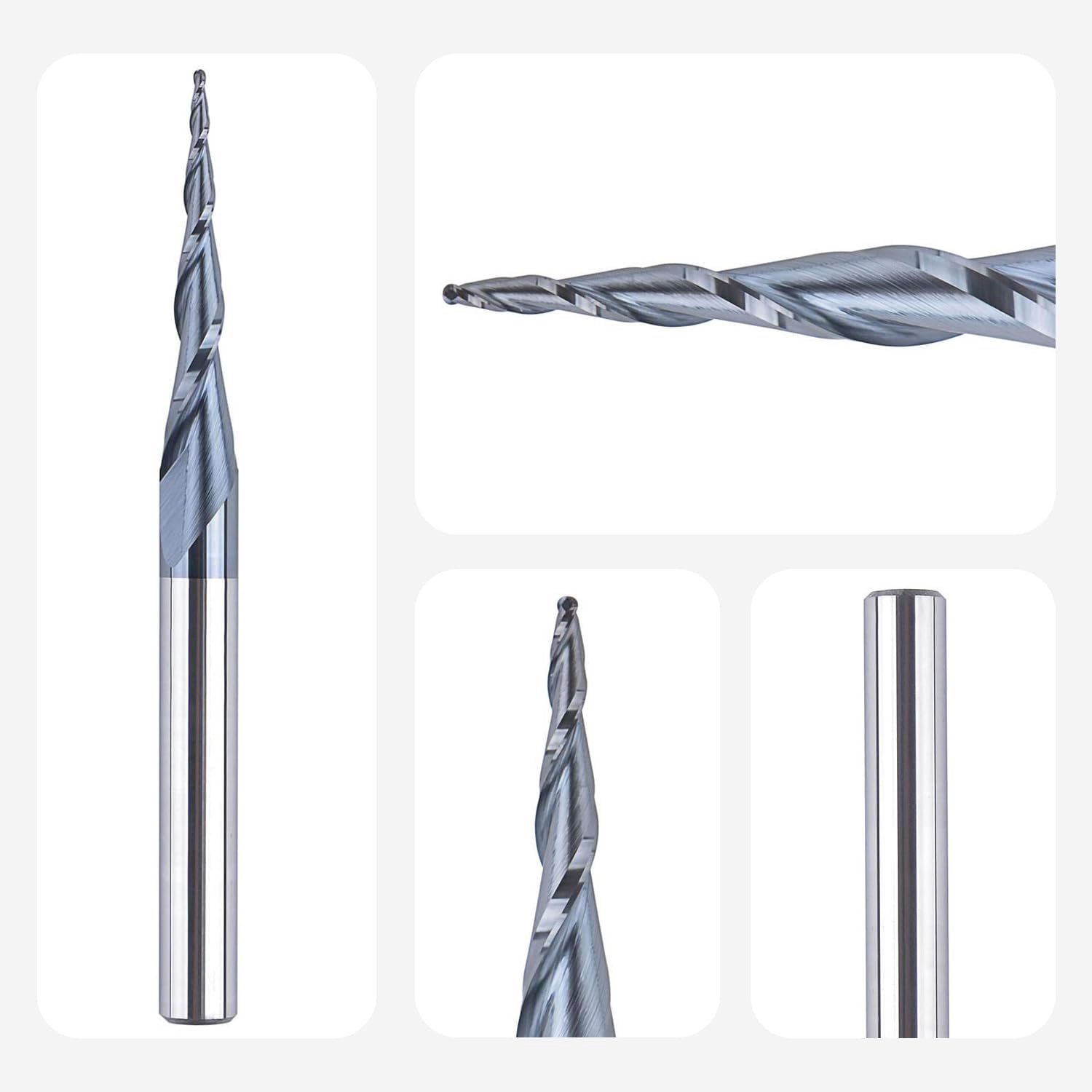 SpeTool VHM Ball Milling Cutter Conical Cutters for Router CNC 2 Flutes 0.5mm Radius Engraving Cutter 6mm Shank with - ShopVlot