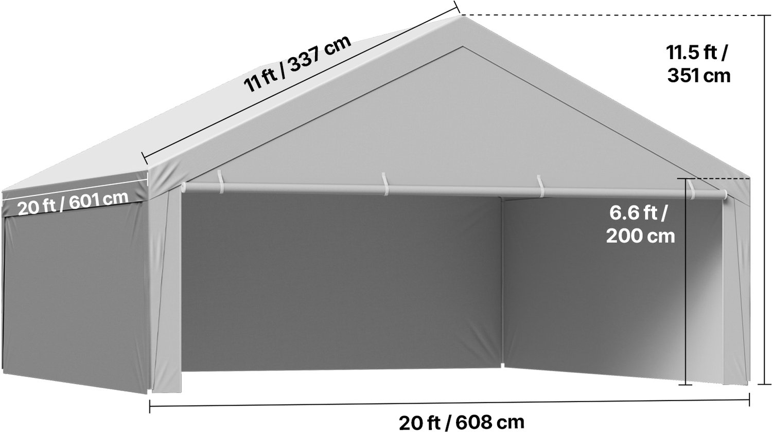 Carport Vervangingskap 20x20ft - UV-bestendig Zeil - PE Geweven Stof - Met Zijwanden - Draagbare Garage Tent - Afdakzeil