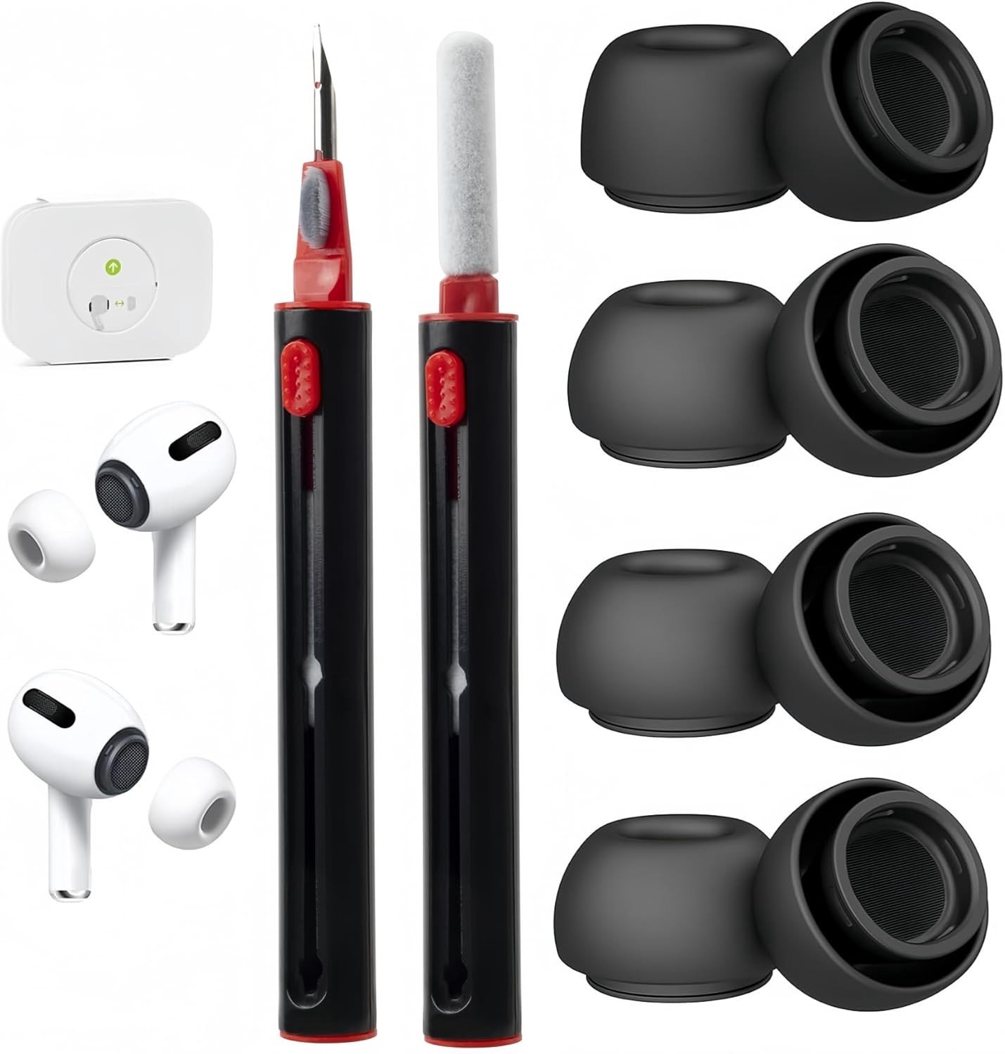 Siliconen Oordopjes voor AirPods Pro 3 2025 met 2 Reinigingspennen en Opbergdoos - Comfortabele Pasvorm en Geluidsisolatie (Zwart L/M/XS/XXS)