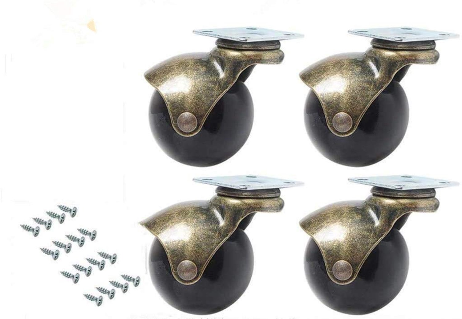 SnelShoppen - 4 Stuks Ball Caster Wielen 360 Graden Draaiplaten Metaal met Rem, Zwenkwielen voor Kantoorstoelen, Salontafels, Speelgoed en Schoenendoz