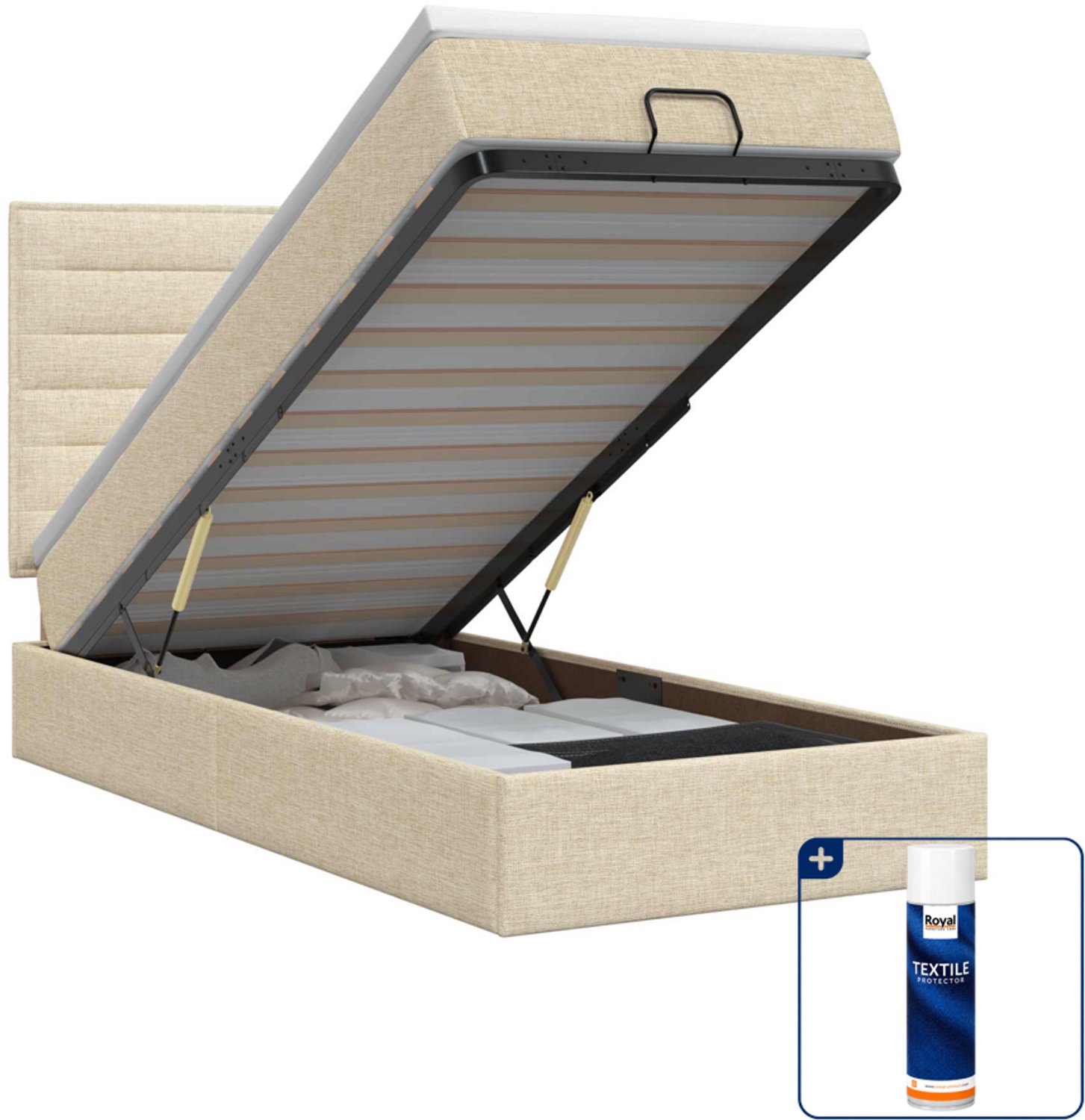 vidaXL ottoman bed met matras - 80 x 200 cm - stof - crèmekleurig - Inclusief textielbeschermer 500 ml