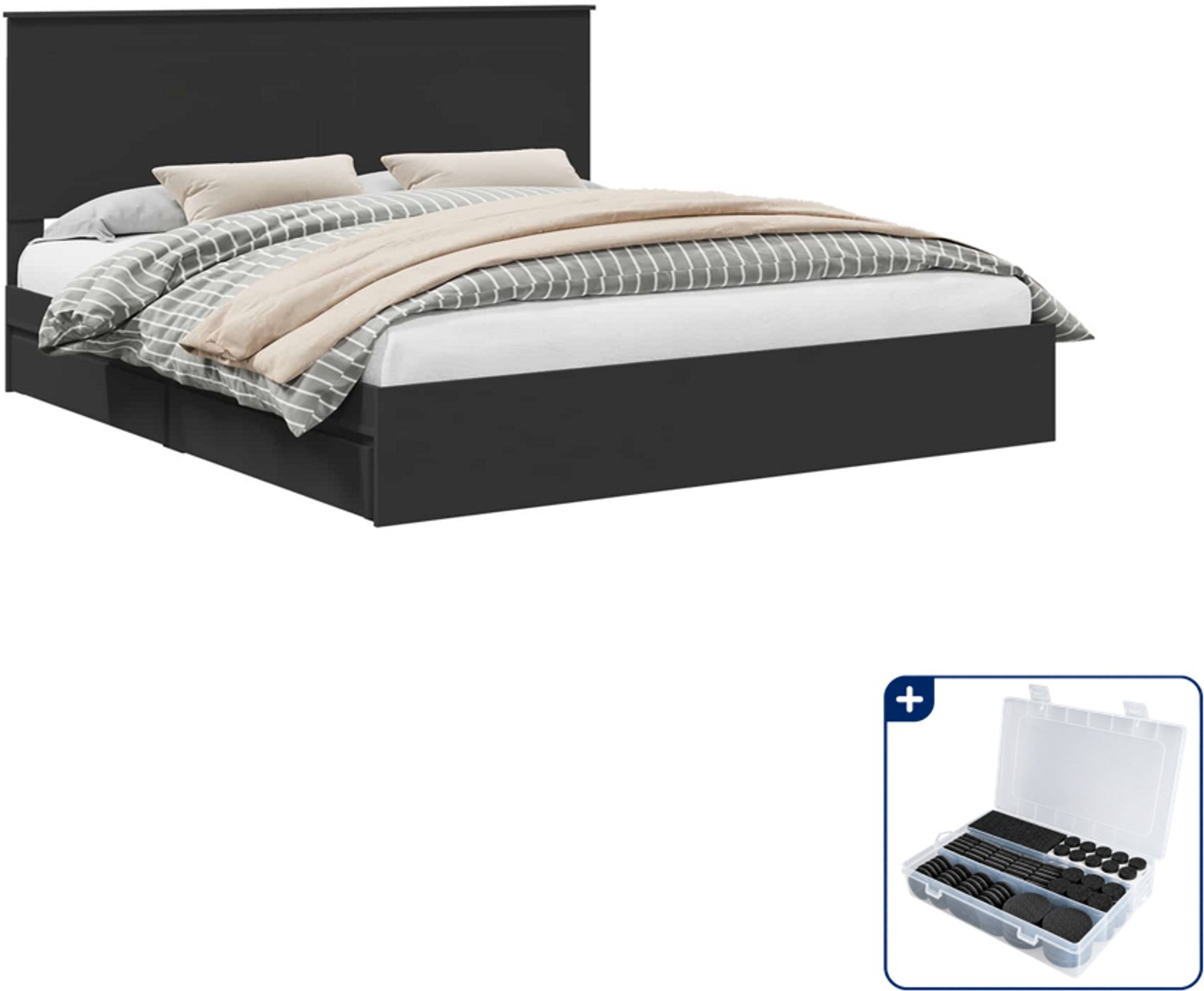 vidaXL Opbergbed - 200 x 200 cm - bewerkt hout - zwart - Inclusief antikrasvilt 177-delig Bruin