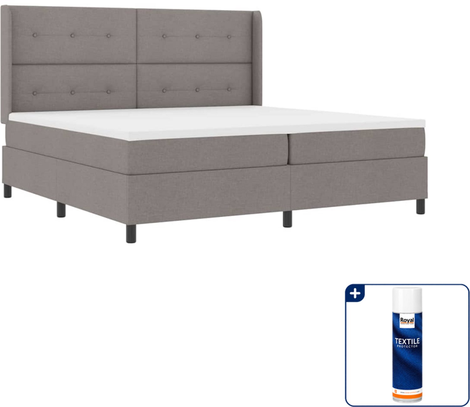 vidaXL led boxspring Super kingsize - 200 x 200 cm - taupe - Inclusief textielbeschermer 500 ml