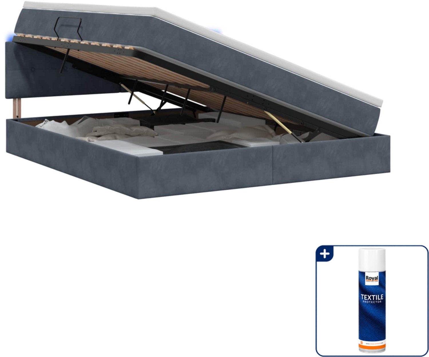 vidaXL led opslagbed met matras - 140 x 190 cm - fluweel - donkergrijs - Inclusief textielbeschermer 500 ml Donker Grijn