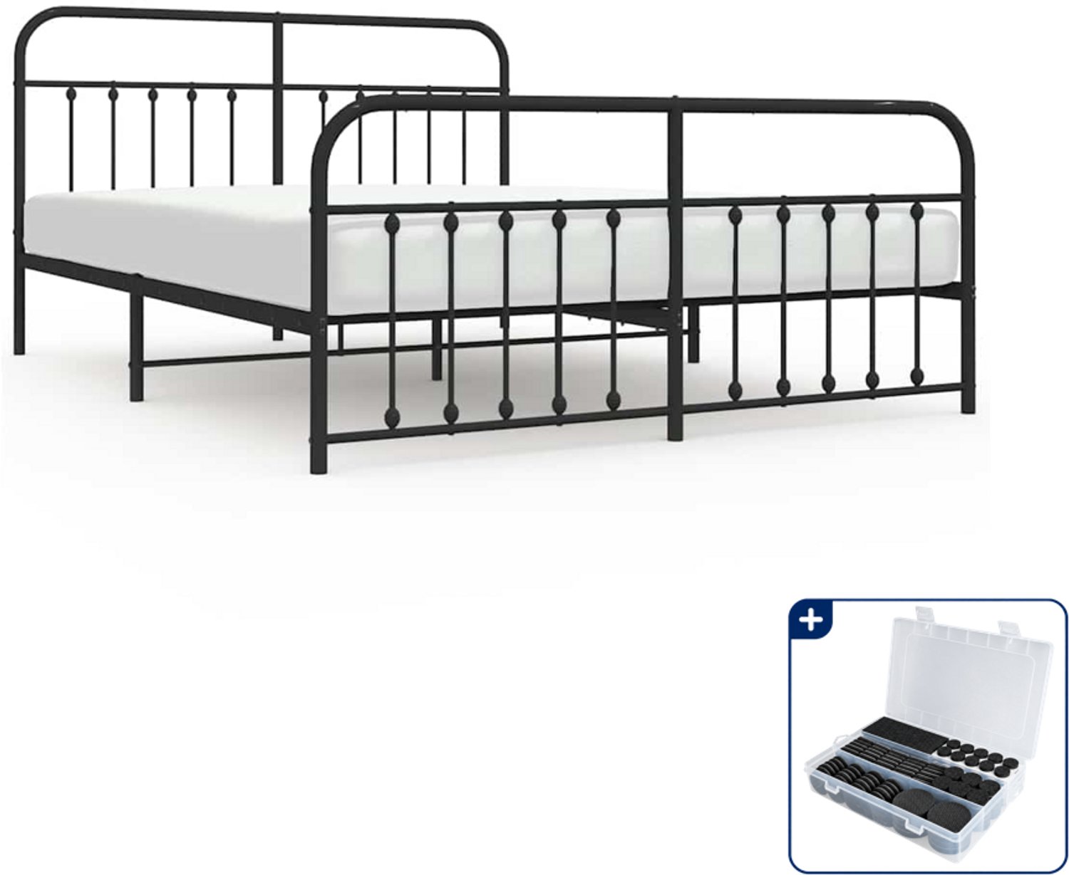 vidaXL bedframe - 183 x 213 cm - metaal - zwart - Inclusief antikrasvilt 177-delig