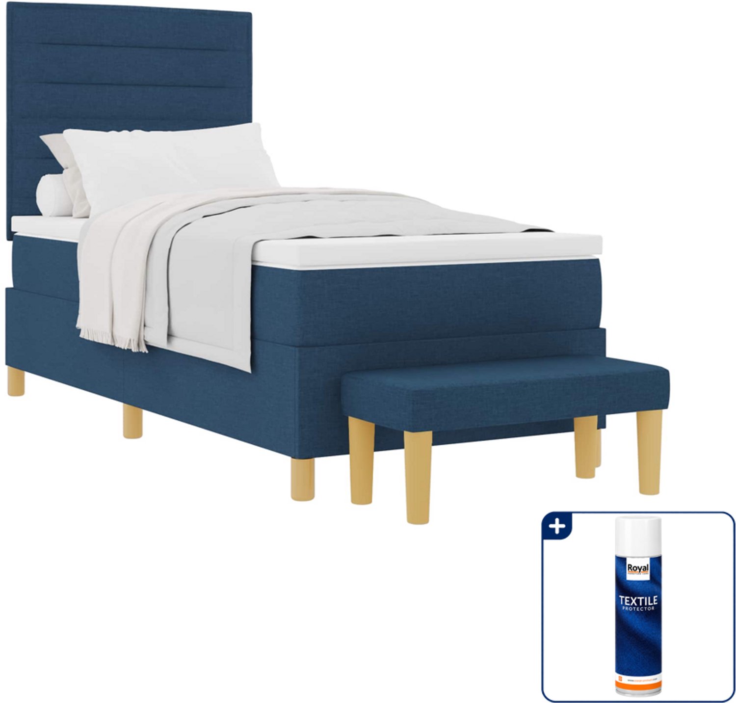 vidaXL boxspring met matras en bank - 90 x 200 cm - blauw - Inclusief textielbeschermer 500 ml