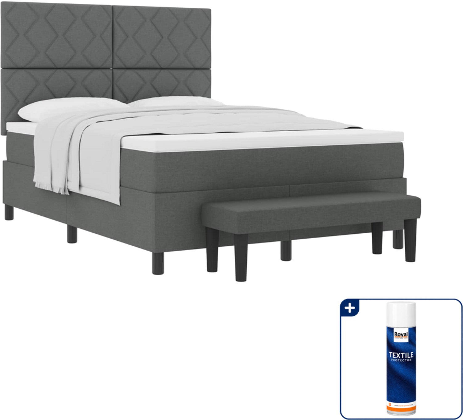 vidaXL boxspringbed - 140 x 190 cm - donkergrijs - Inclusief textielbeschermer 500 ml