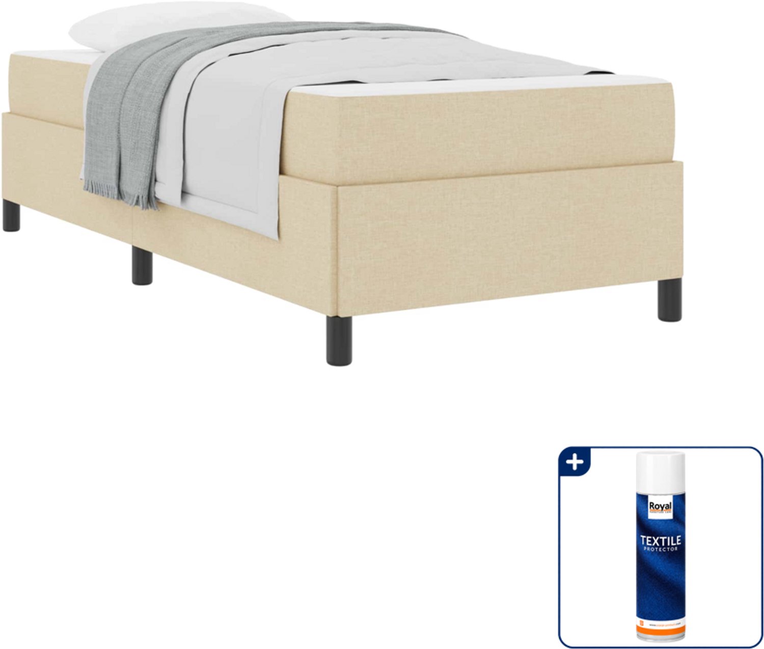 vidaXL boxspringbed - 90 x 200 cm - stof - crème - Inclusief textielbeschermer 500 ml Bruin