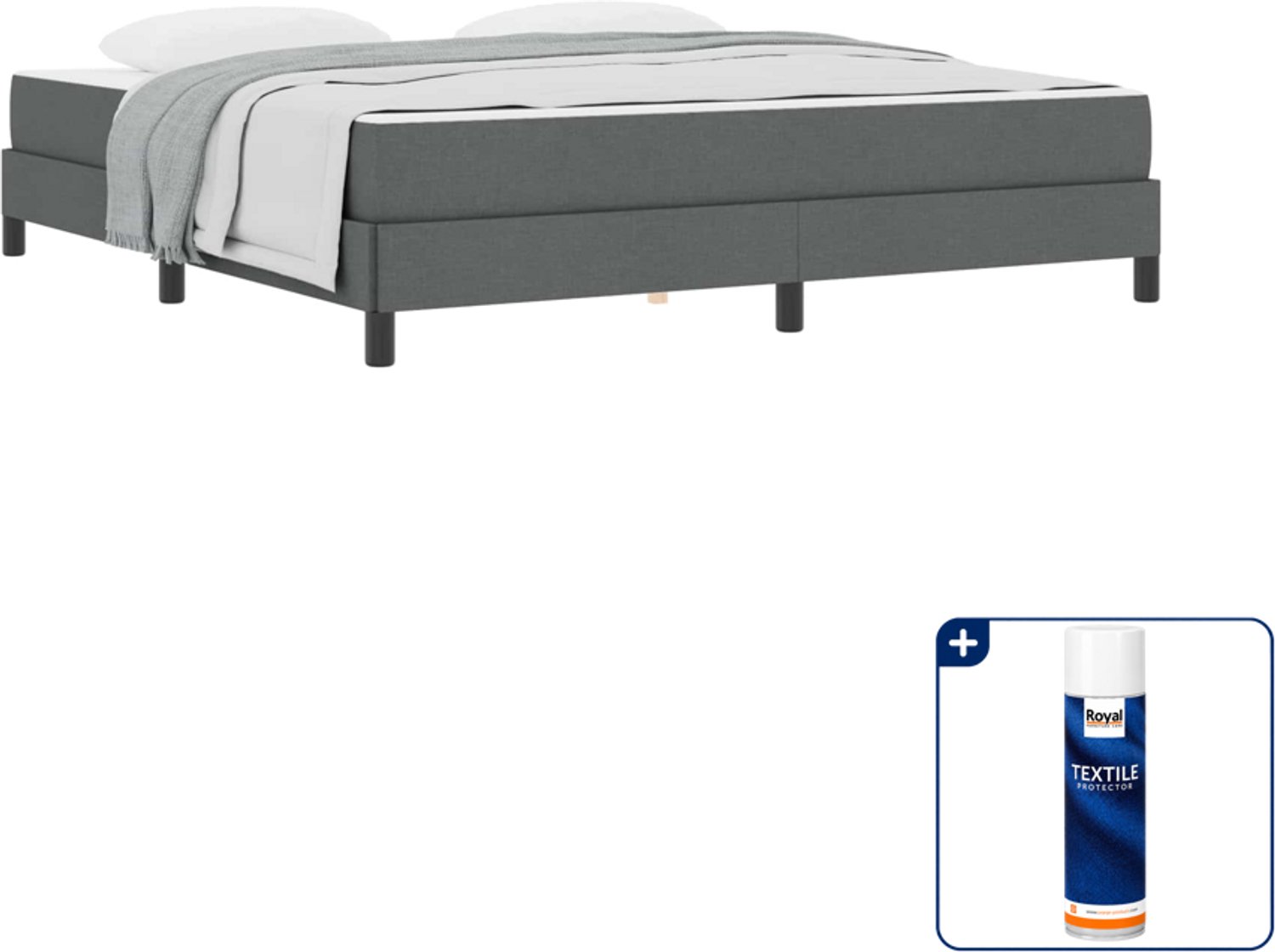 vidaXL Kingsize boxspringbed - 180 x 200 cm - donkergrijs - Inclusief textielbeschermer 500 ml