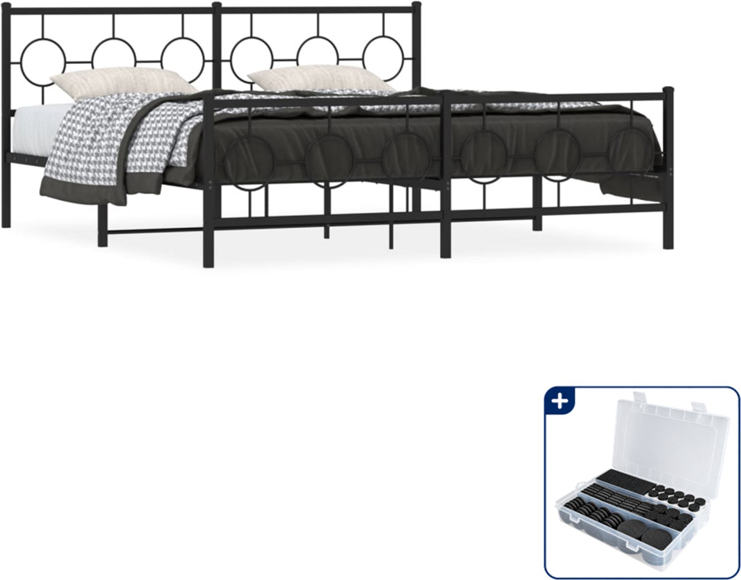 vidaXL bedframe - 183 x 213 cm - zwart - Inclusief antikrasvilt 177-delig