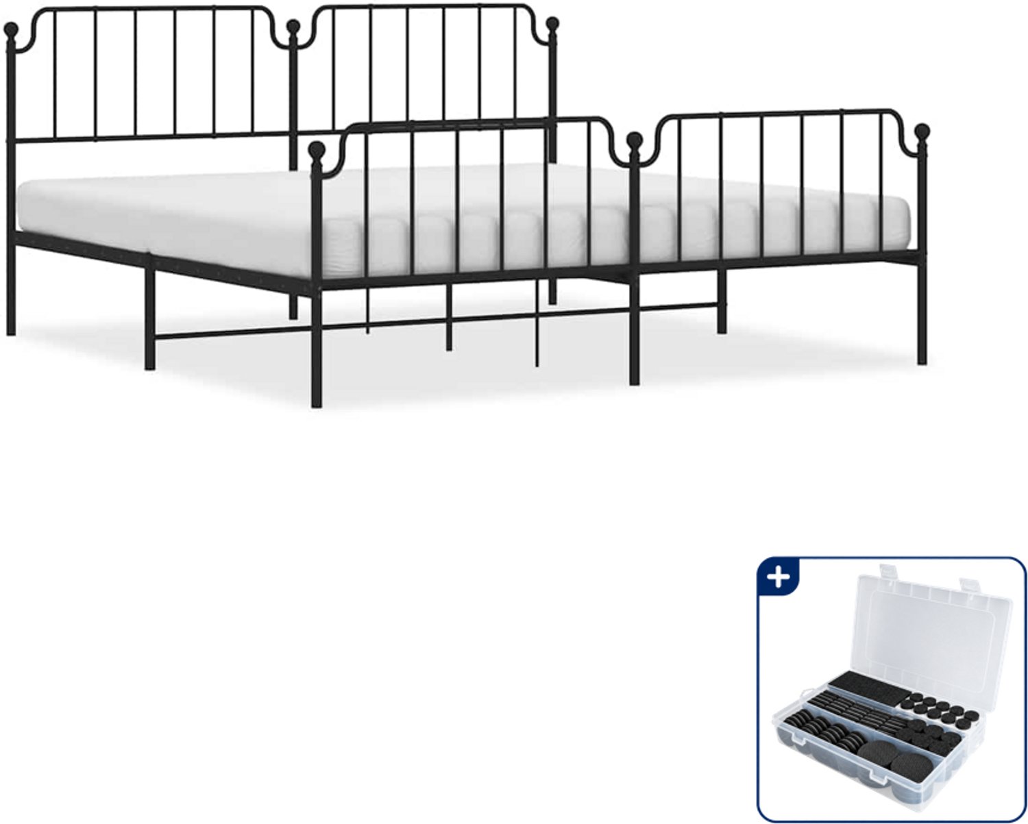 vidaXL Bedframe - 193 x 203 cm - staal - zwart - Inclusief antikrasvilt 177-delig