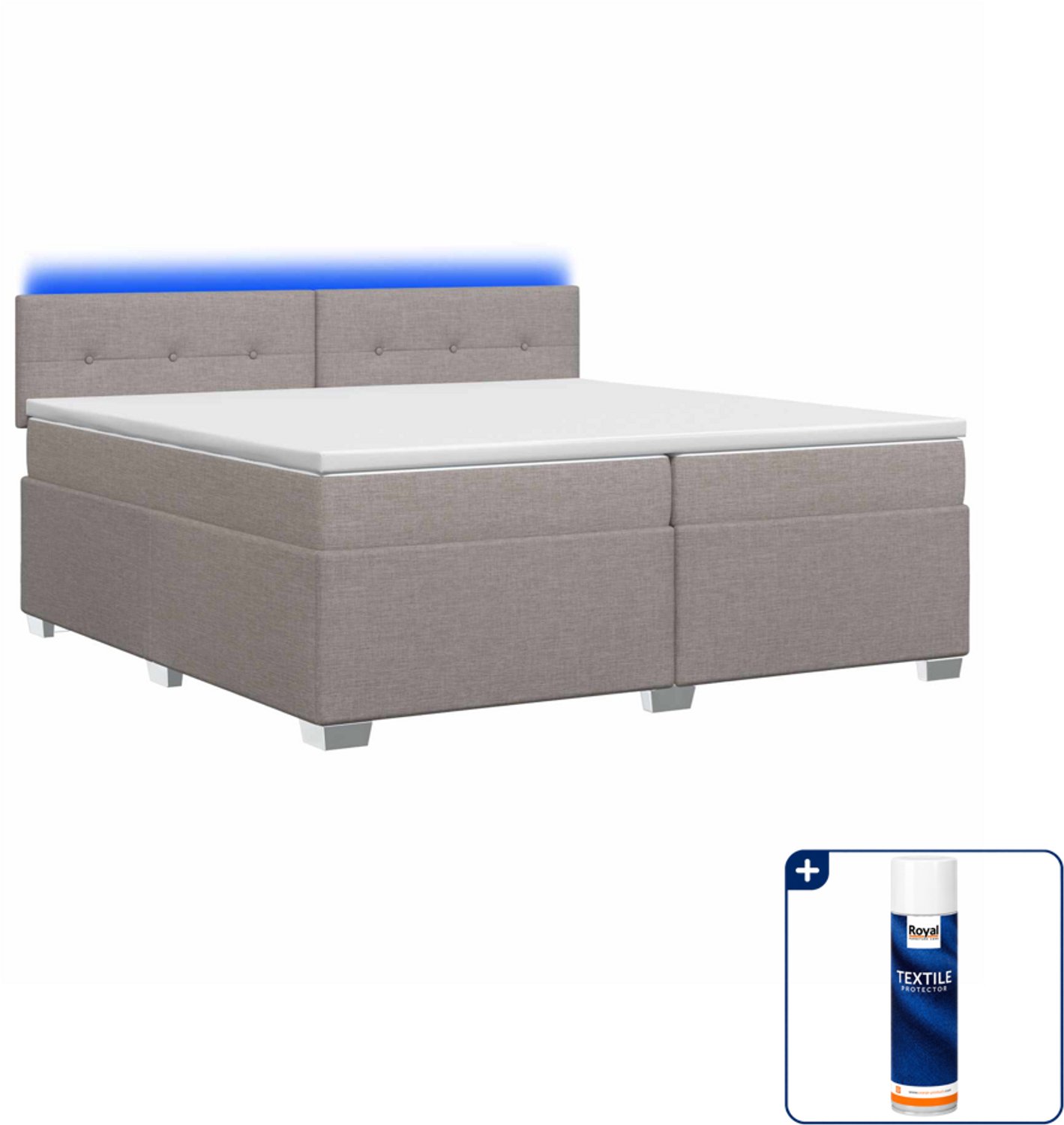 vidaXL boxspring - 200 x 200 cm - taupe - met matras en led - Inclusief textielbeschermer 500 ml