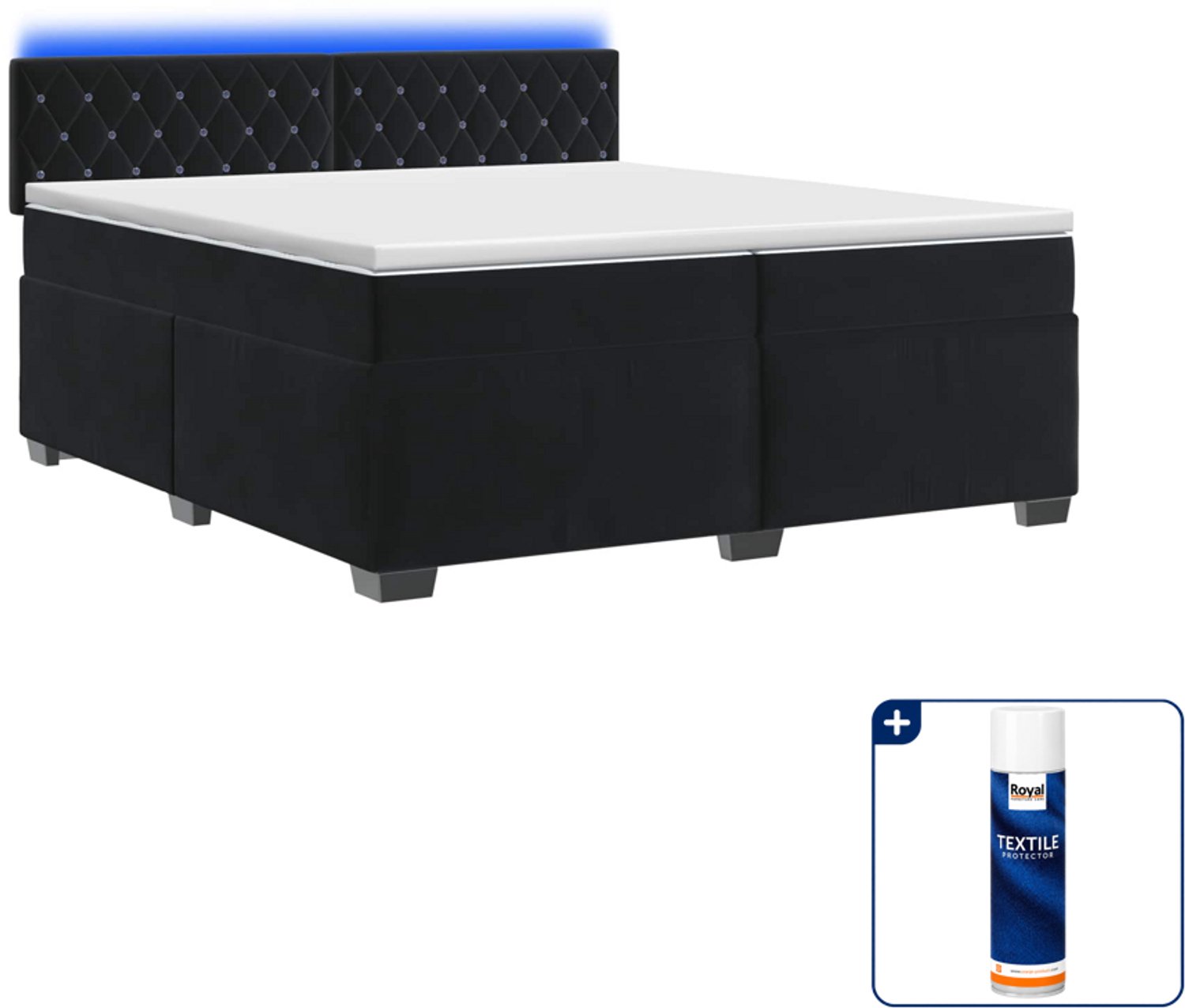 vidaXL boxspring - 200 x 200 cm - zwart - Inclusief textielbeschermer 500 ml
