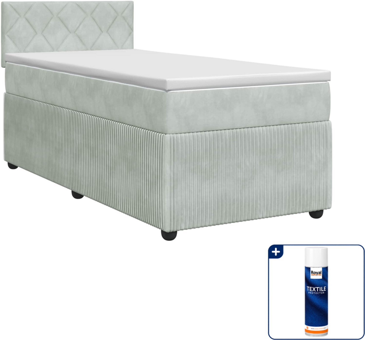 vidaXL boxspringbed met matras - 90 x 190 cm - fluweel - lichtgrijs - Inclusief textielbeschermer 500 ml