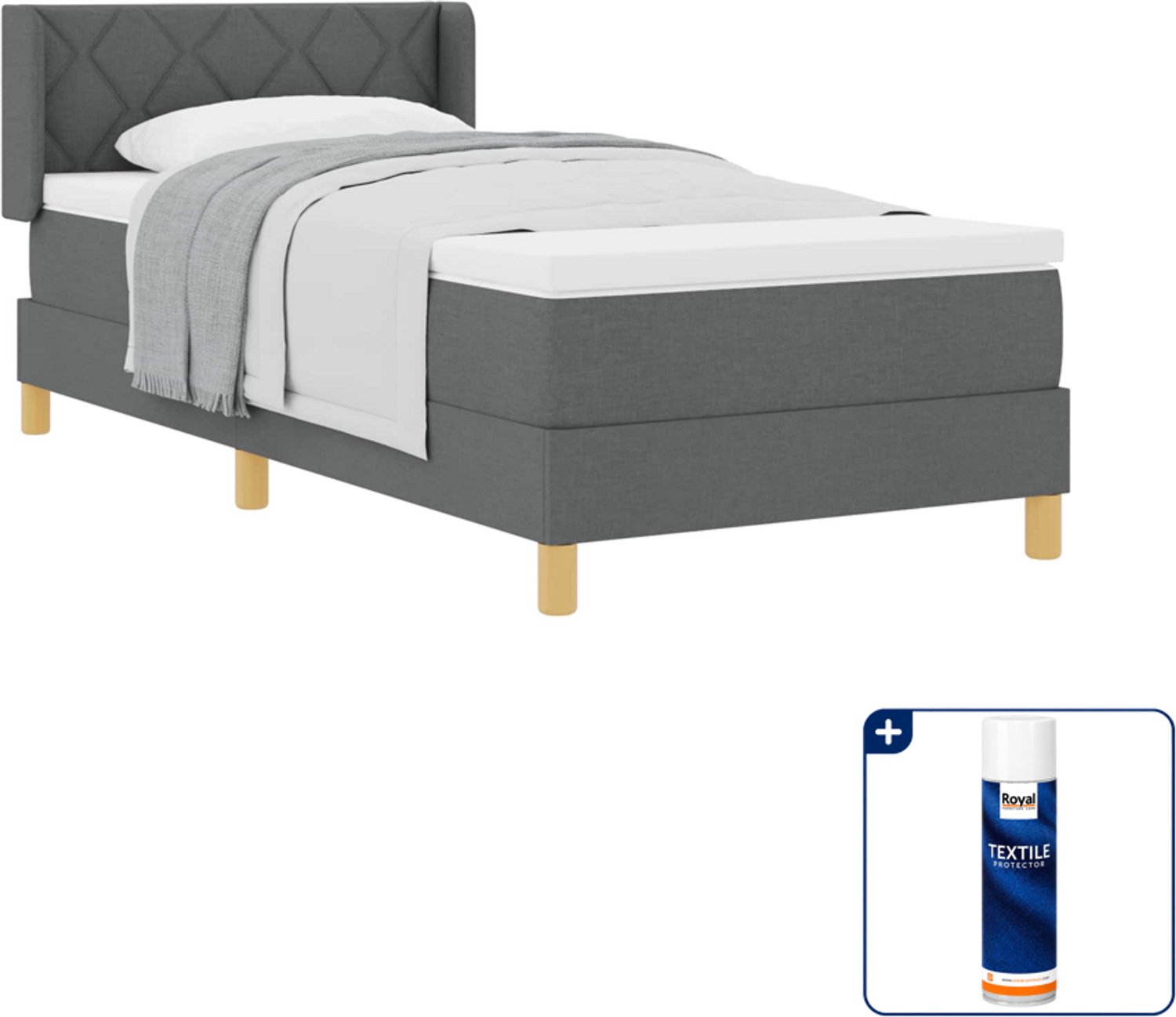 vidaXL boxspringbed - 190 x 90 cm - donkergrijs - Inclusief textielbeschermer 500 ml
