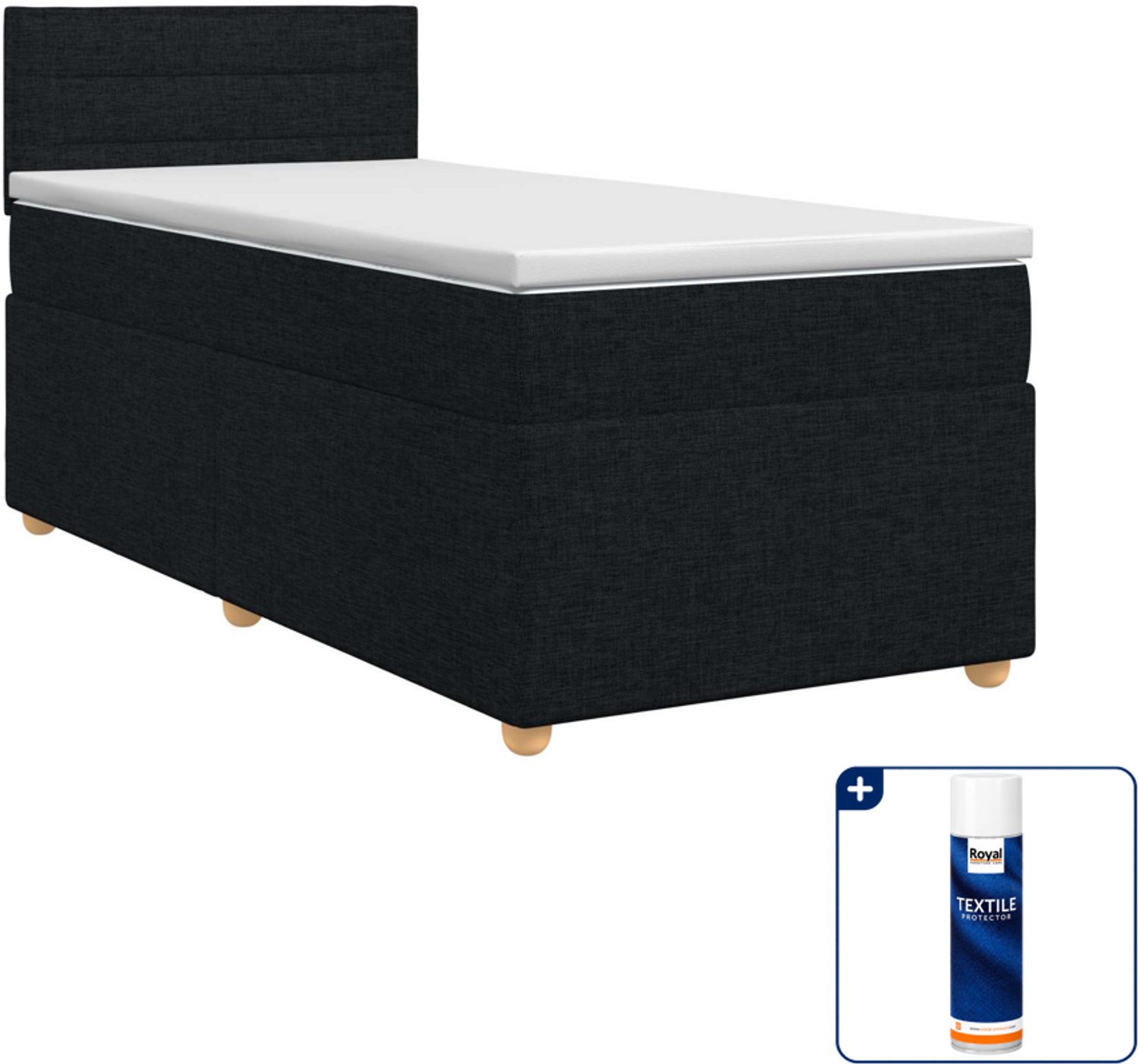 vidaXL boxspringbed met matras - 90 x 190 cm - stof - zwart - Inclusief textielbeschermer 500 ml