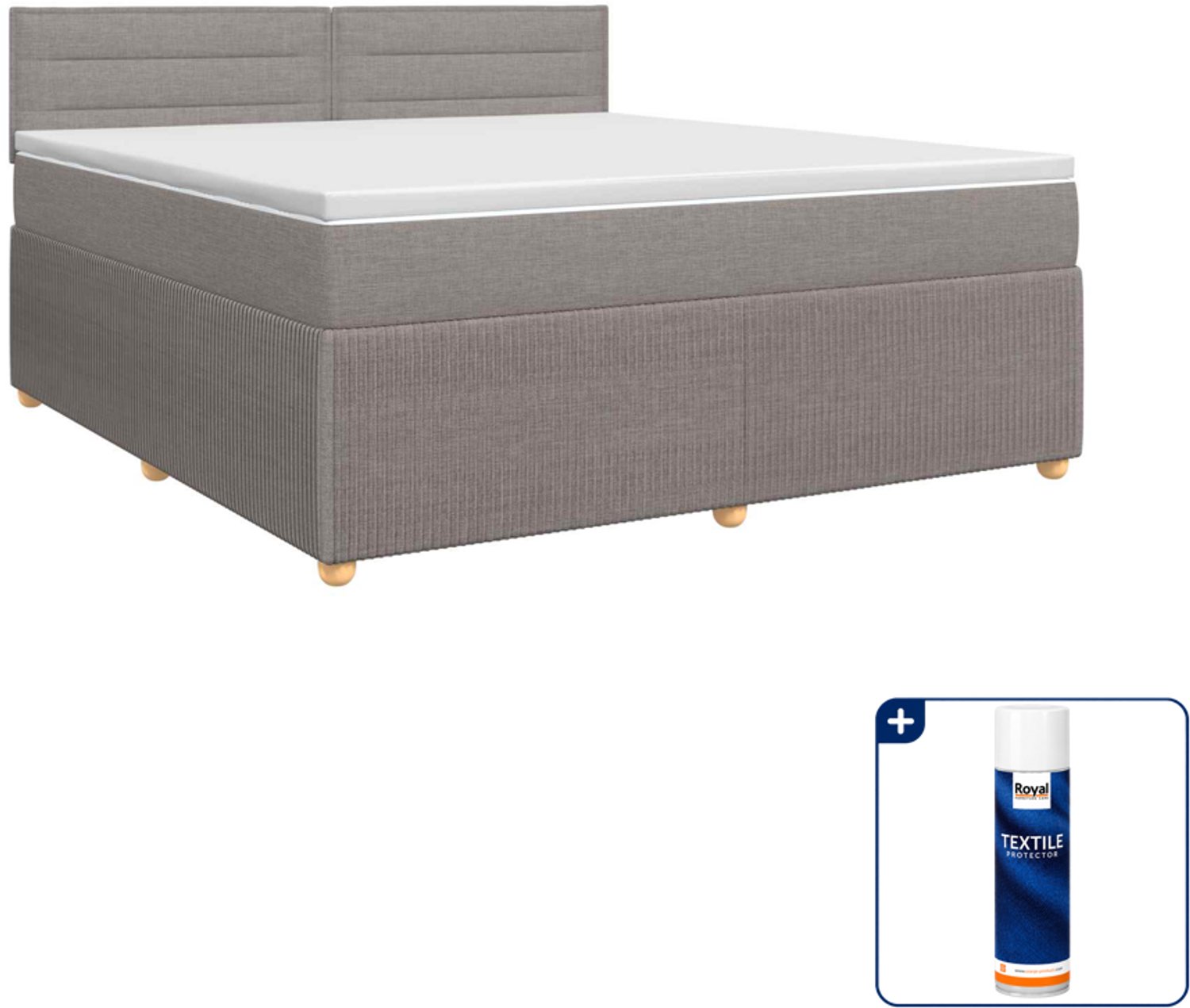 vidaXL Boxspringbed - Small double - 140 x 200 cm - taupe - Inclusief textielbeschermer 500 ml