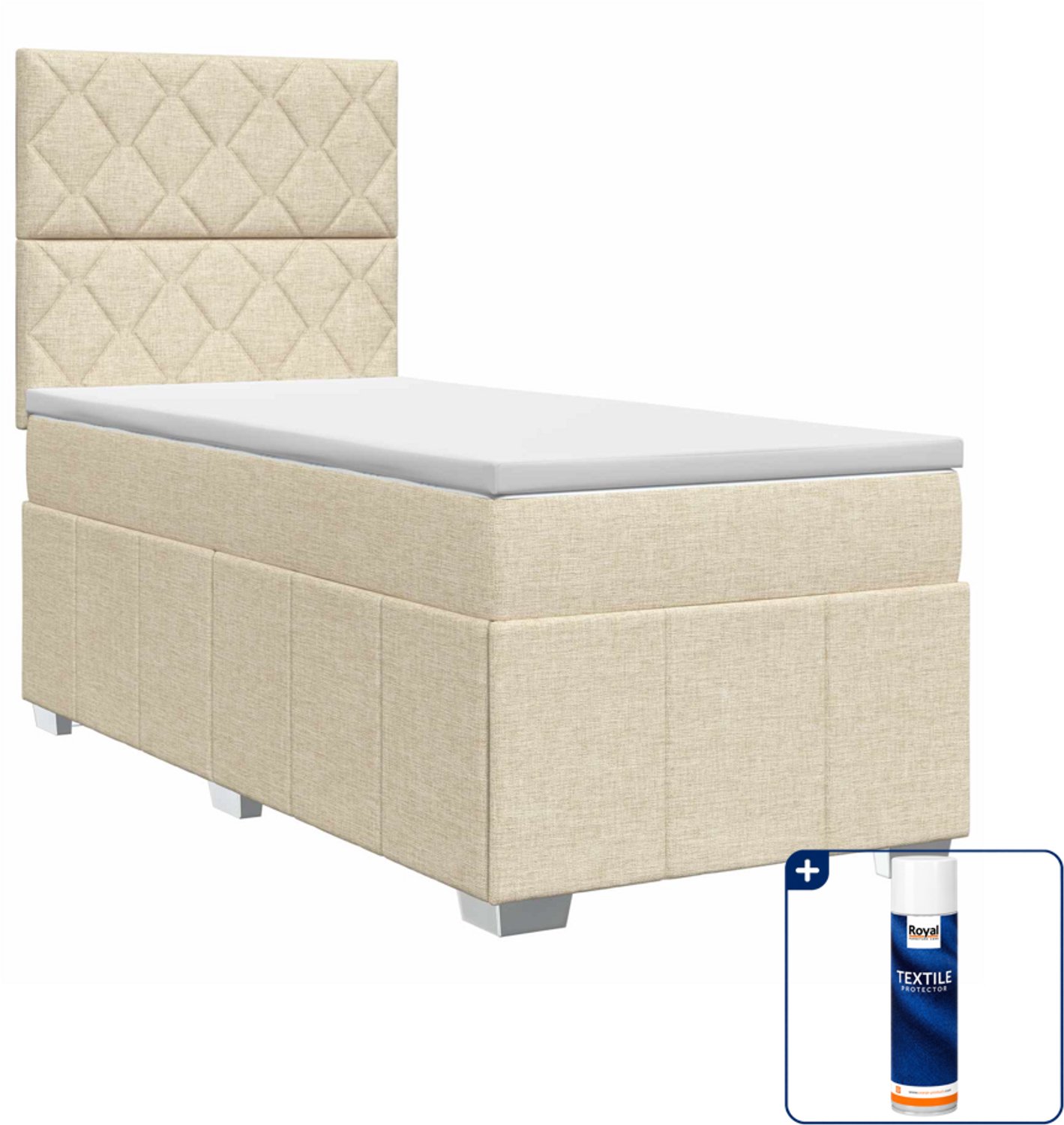 vidaXL boxspringbed met matras - 100 x 200 cm - crèmekleurig - Inclusief textielbeschermer 500 ml
