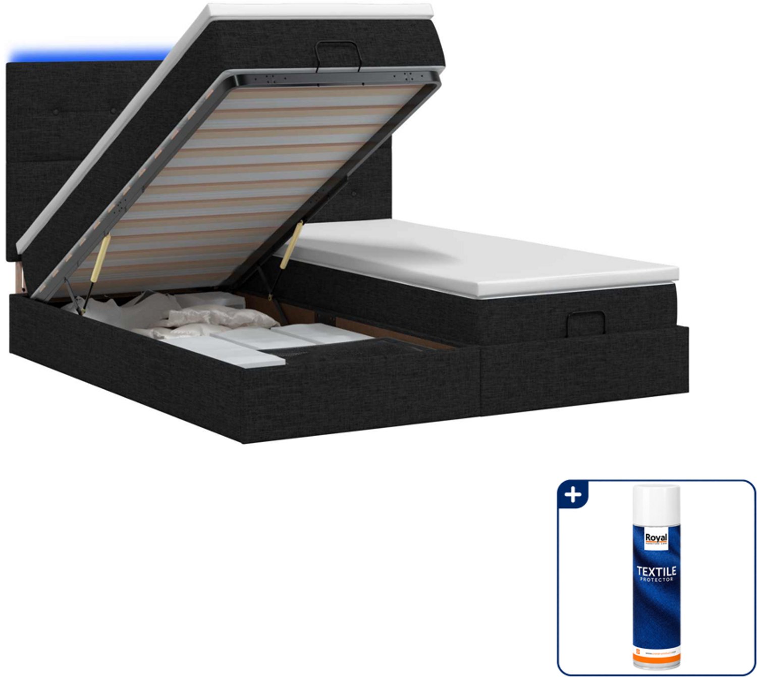 vidaXL Queensize bed met matras en LED - 160 x 200 cm - zwart - Inclusief textielbeschermer 500 ml