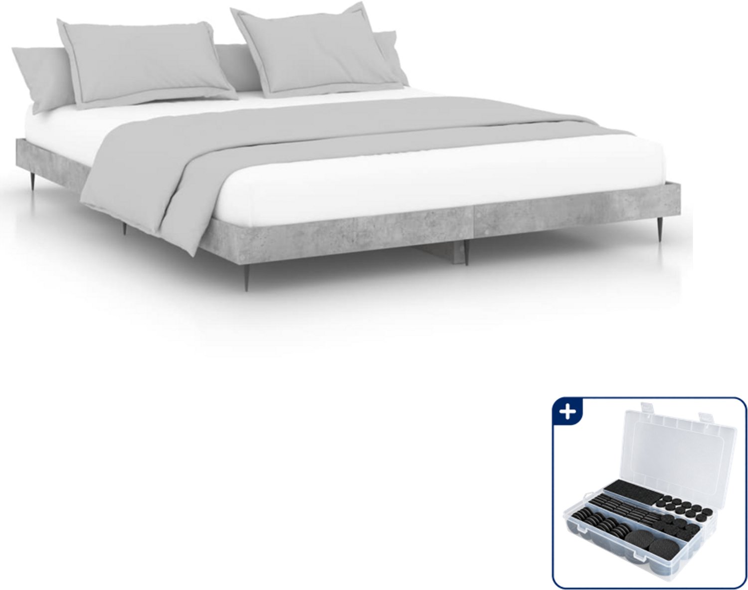 vidaXL bedframe - 120 x 200 cm - bewerkt hout - betongrijs - Inclusief antikrasvilt 177-delig