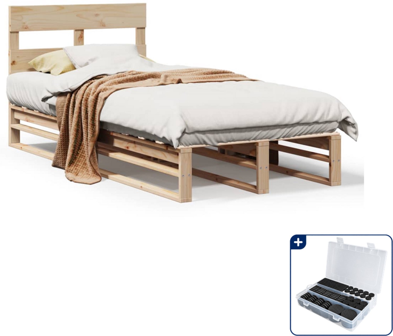 vidaXL bedframe - 75 x 190 cm - massief grenenhout - Inclusief antikrasvilt 177-delig Bruin