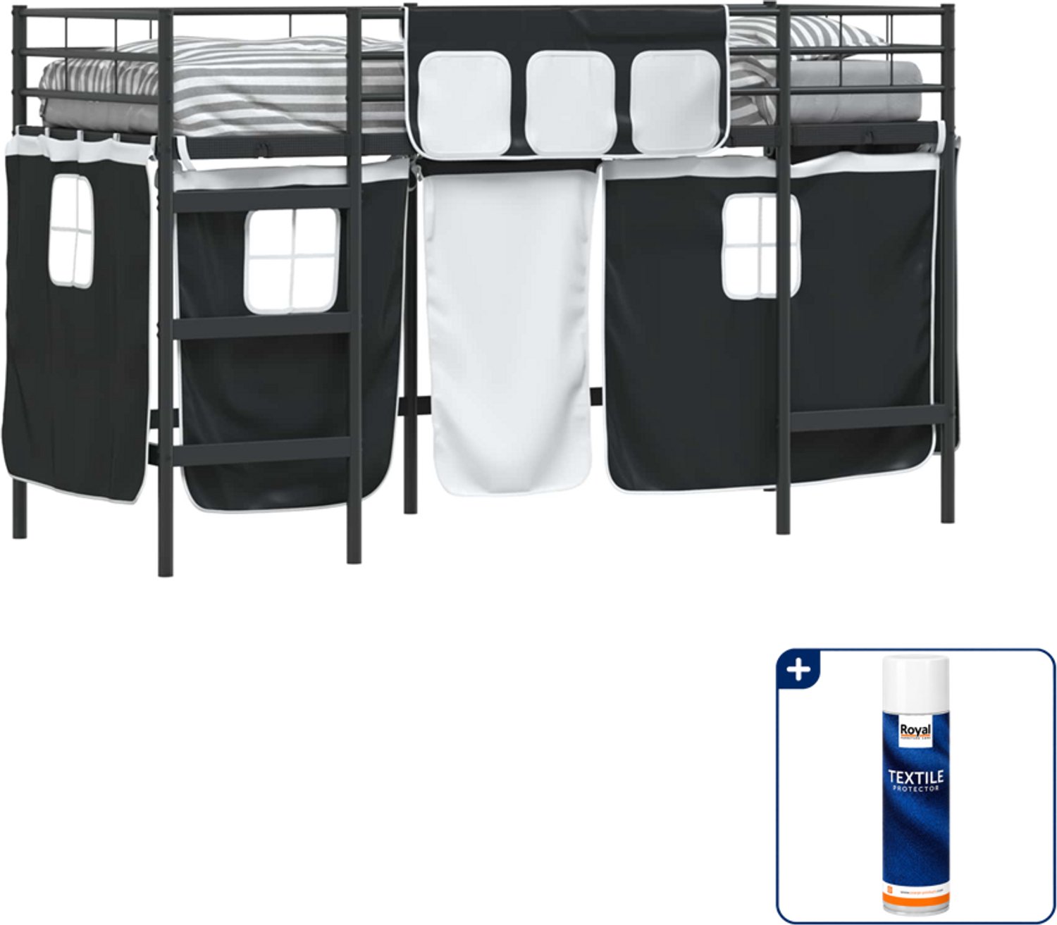 vidaXL loftbed voor kinderen - 100 x 190 cm - metaal - zwart - Inclusief textielbeschermer 500 ml